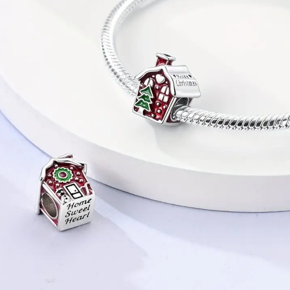 925 Silver Holiday Gingerbread House Charm with Red and Green Accents - NWT - Picture 2 of 6